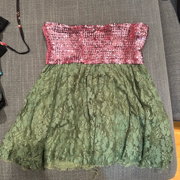 fresh Dresses & Skirts - Pink Sequin Lace Skater Skirt